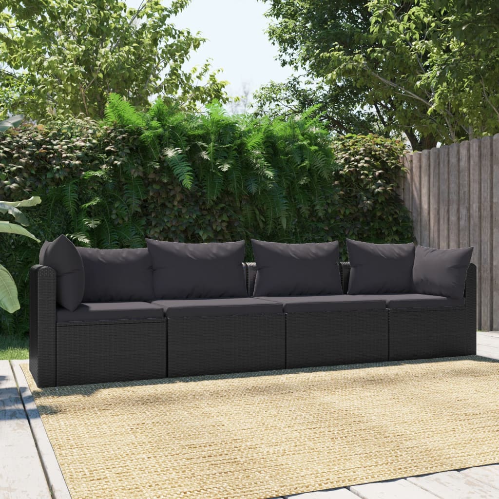 3-Tlg. Garten-Sofagarnitur Mit Auflagen Poly Rattan Schwarz