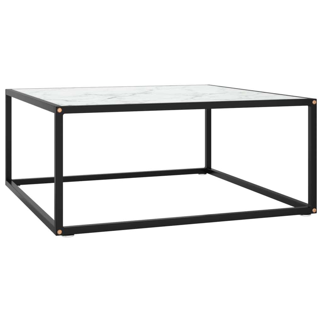 Couchtisch Schwarz Mit Em Glas In Marmor-Optik