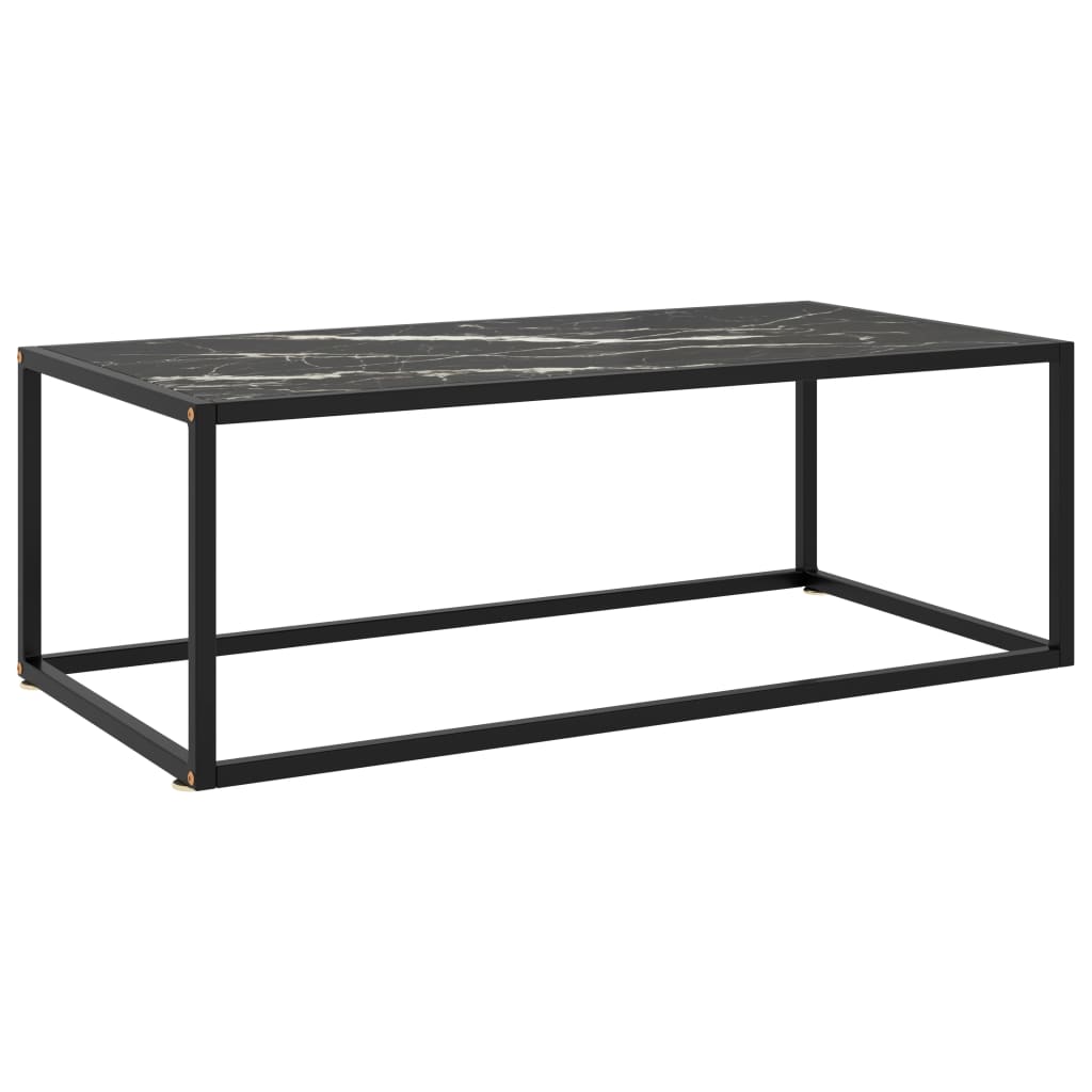 Couchtisch Schwarz Mit Em Glas In Marmor-Optik