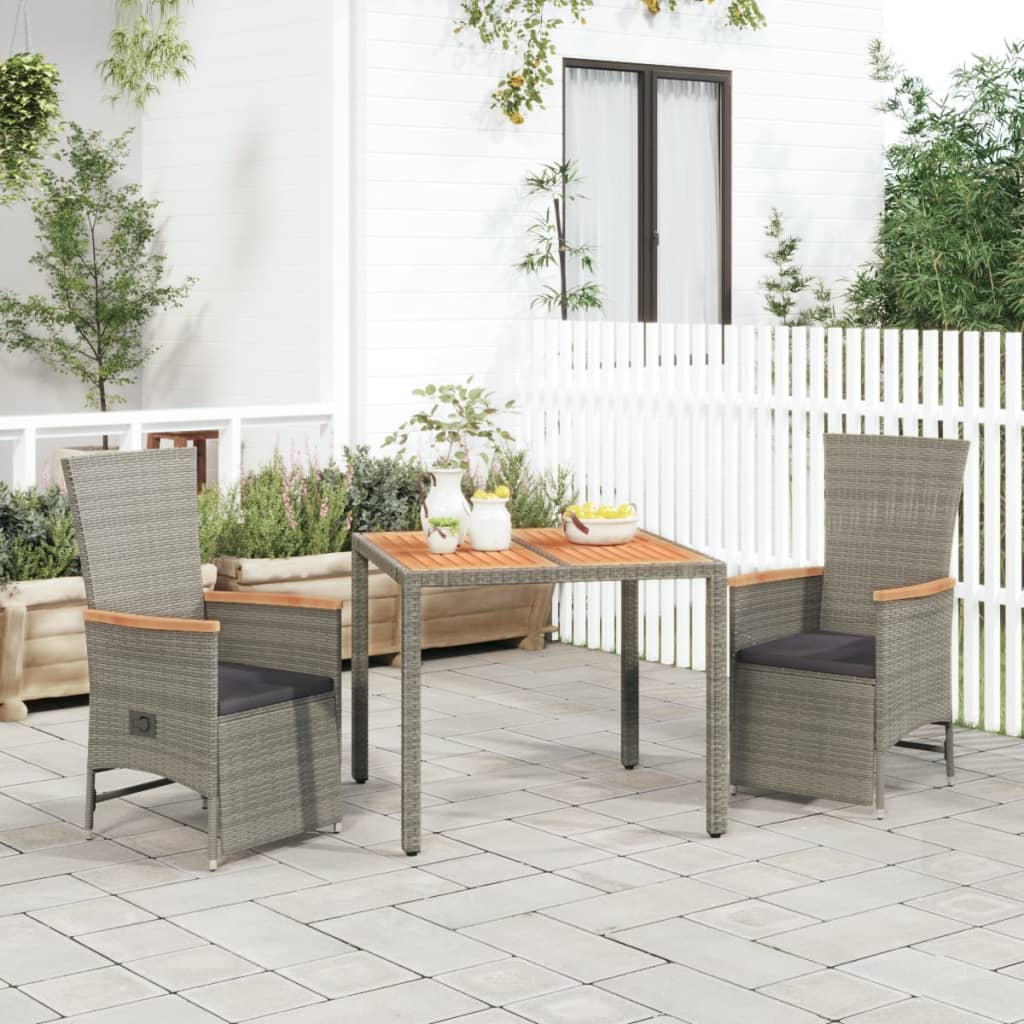 3-Tlg. Garten-Essgruppe Mit Kissen Grau Poly Rattan