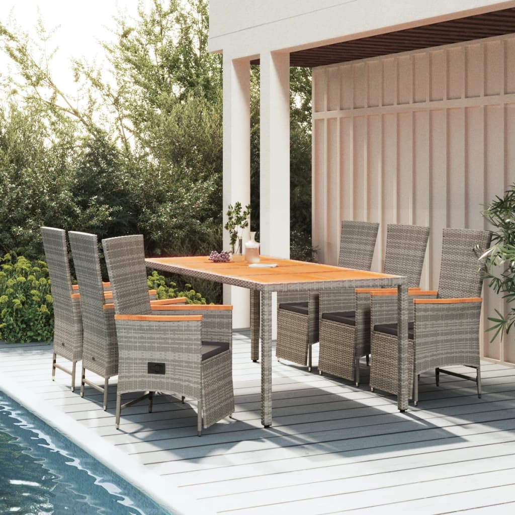 3-Tlg. Garten-Essgruppe Mit Kissen Grau Poly Rattan