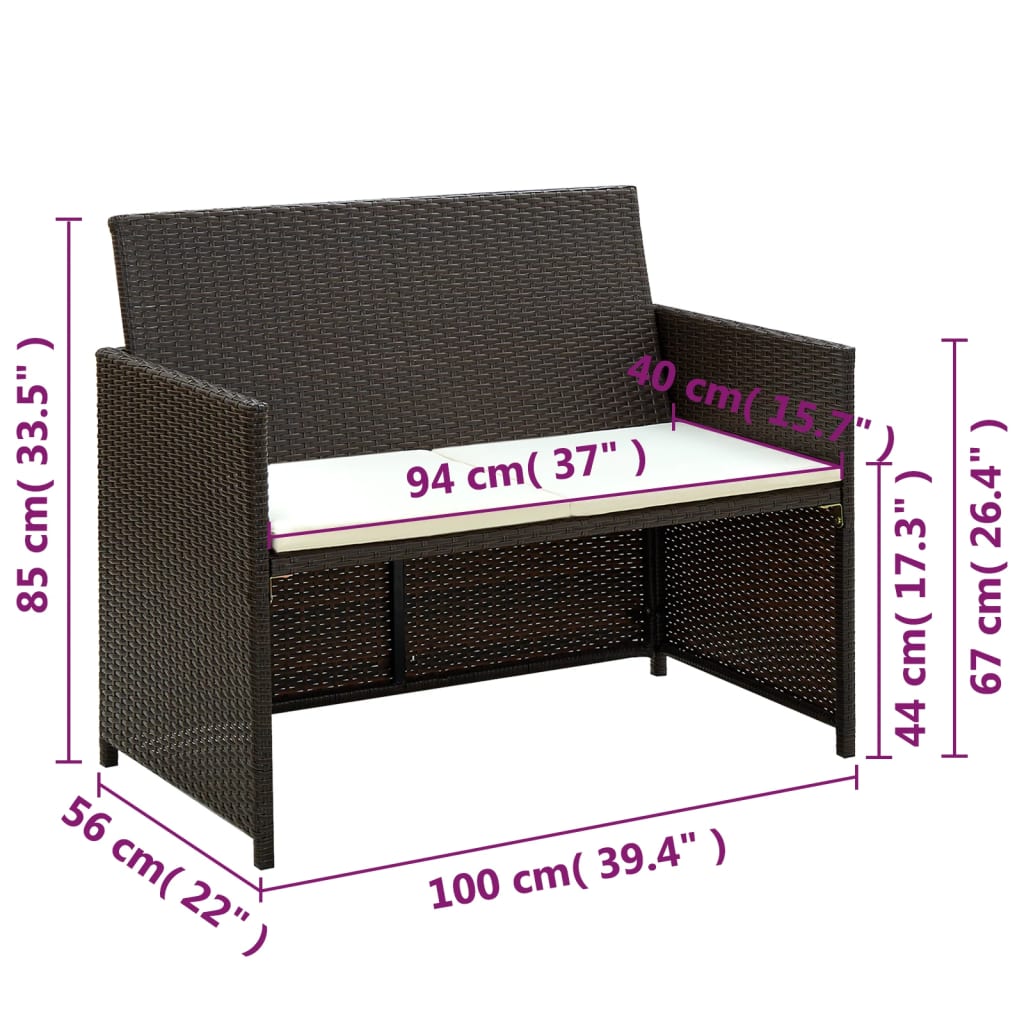 4-Tlg. Garten-Lounge-Set Mit Auflagen Poly Rattan