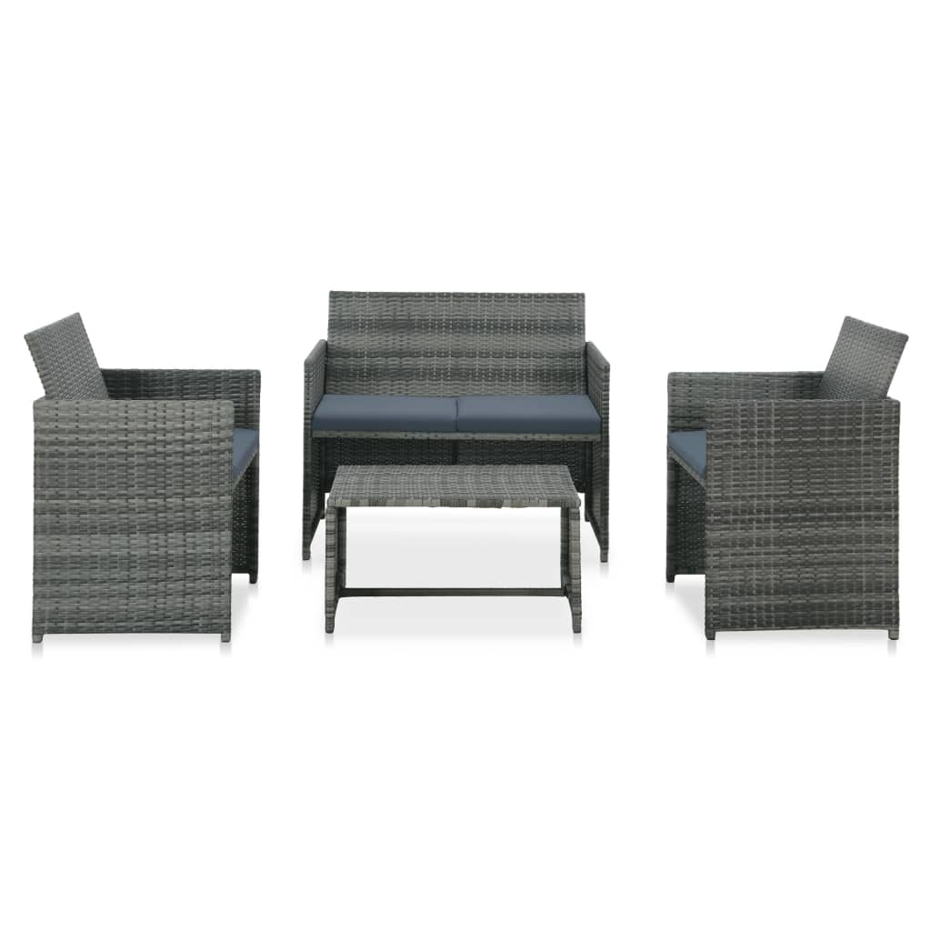 4-Tlg. Garten-Lounge-Set Mit Auflagen Poly Rattan