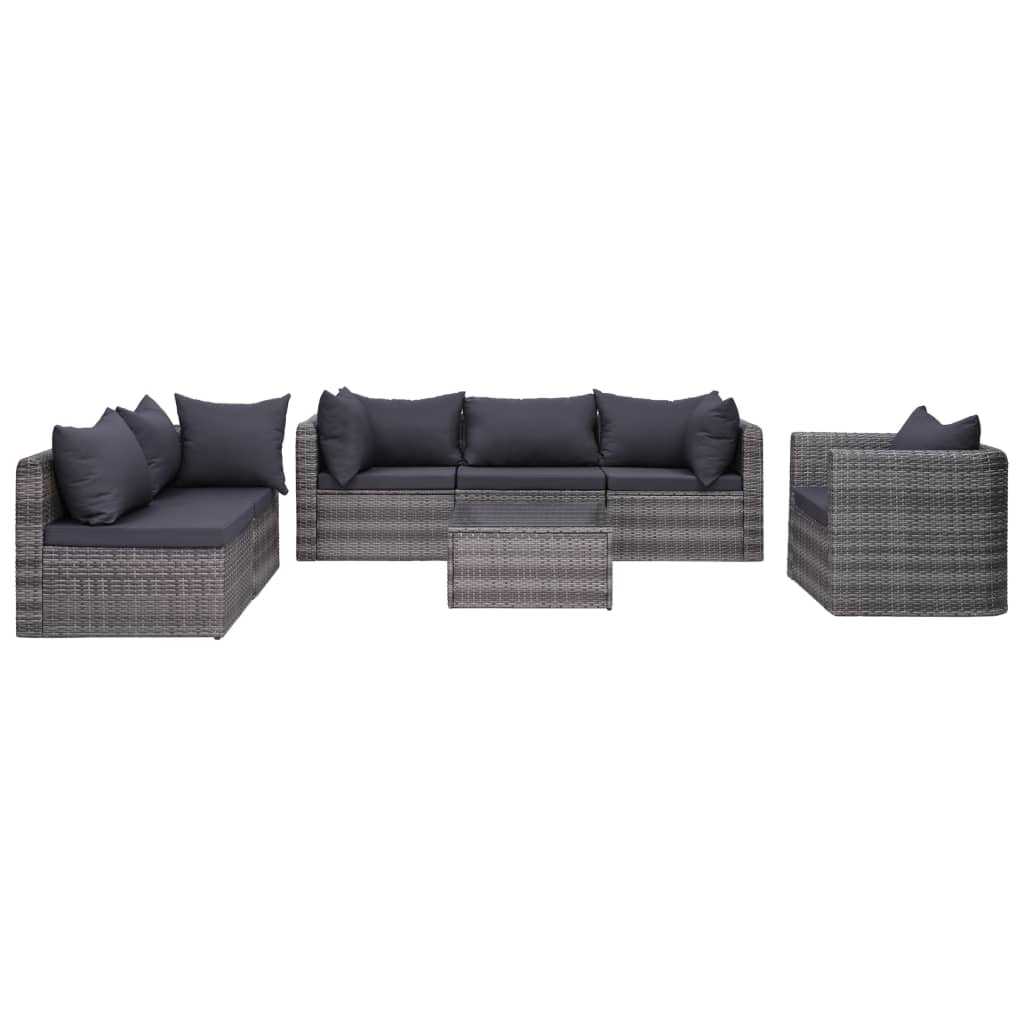 5-Tlg. Garten-Sofagarnitur Mit Polstern & Kissen Poly Rattan Grau