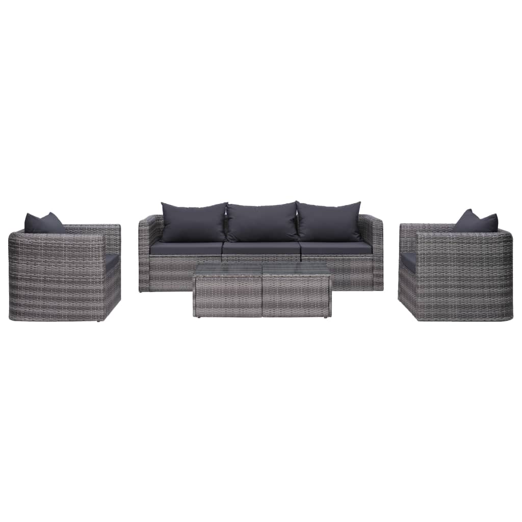 5-Tlg. Garten-Sofagarnitur Mit Polstern & Kissen Poly Rattan Grau