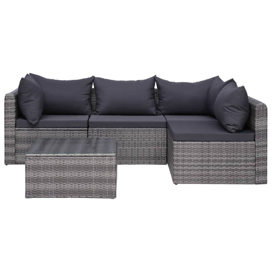 5-Tlg. Garten-Sofagarnitur Mit Polstern & Kissen Poly Rattan Grau