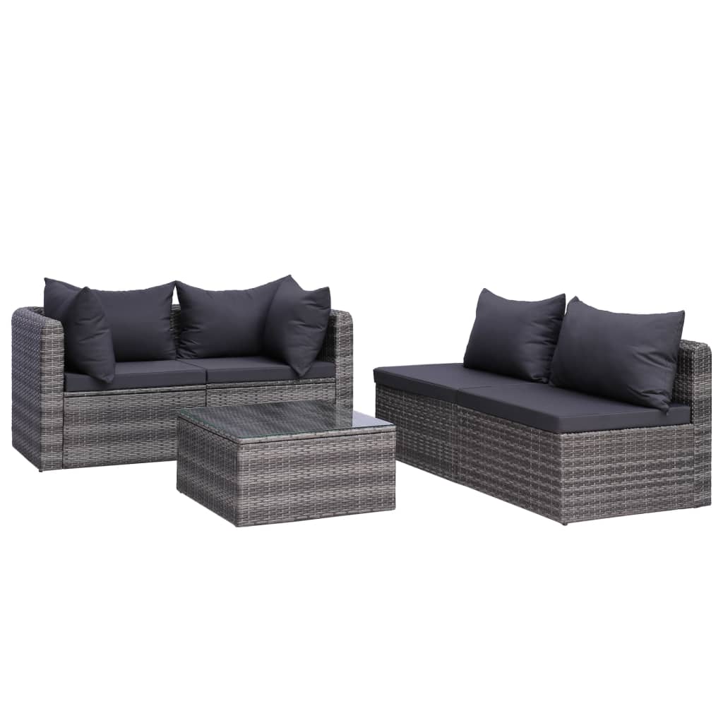 5-Tlg. Garten-Sofagarnitur Mit Polstern & Kissen Poly Rattan Grau