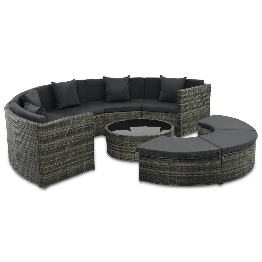 7-Tlg. Garten-Lounge-Set Mit Auflagen Poly Rattan