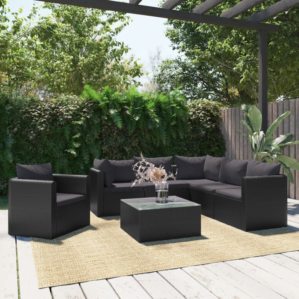 3-Tlg. Garten-Sofagarnitur Mit Auflagen Poly Rattan Schwarz
