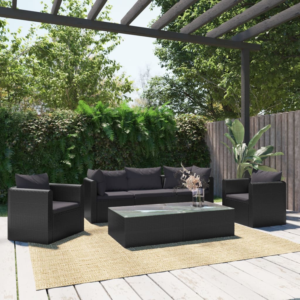 3-Tlg. Garten-Sofagarnitur Mit Auflagen Poly Rattan Schwarz