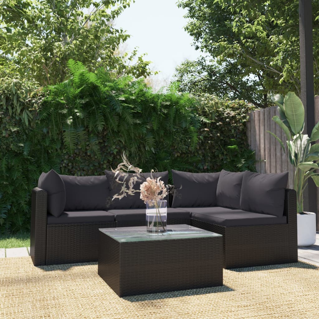 3-Tlg. Garten-Sofagarnitur Mit Auflagen Poly Rattan Schwarz