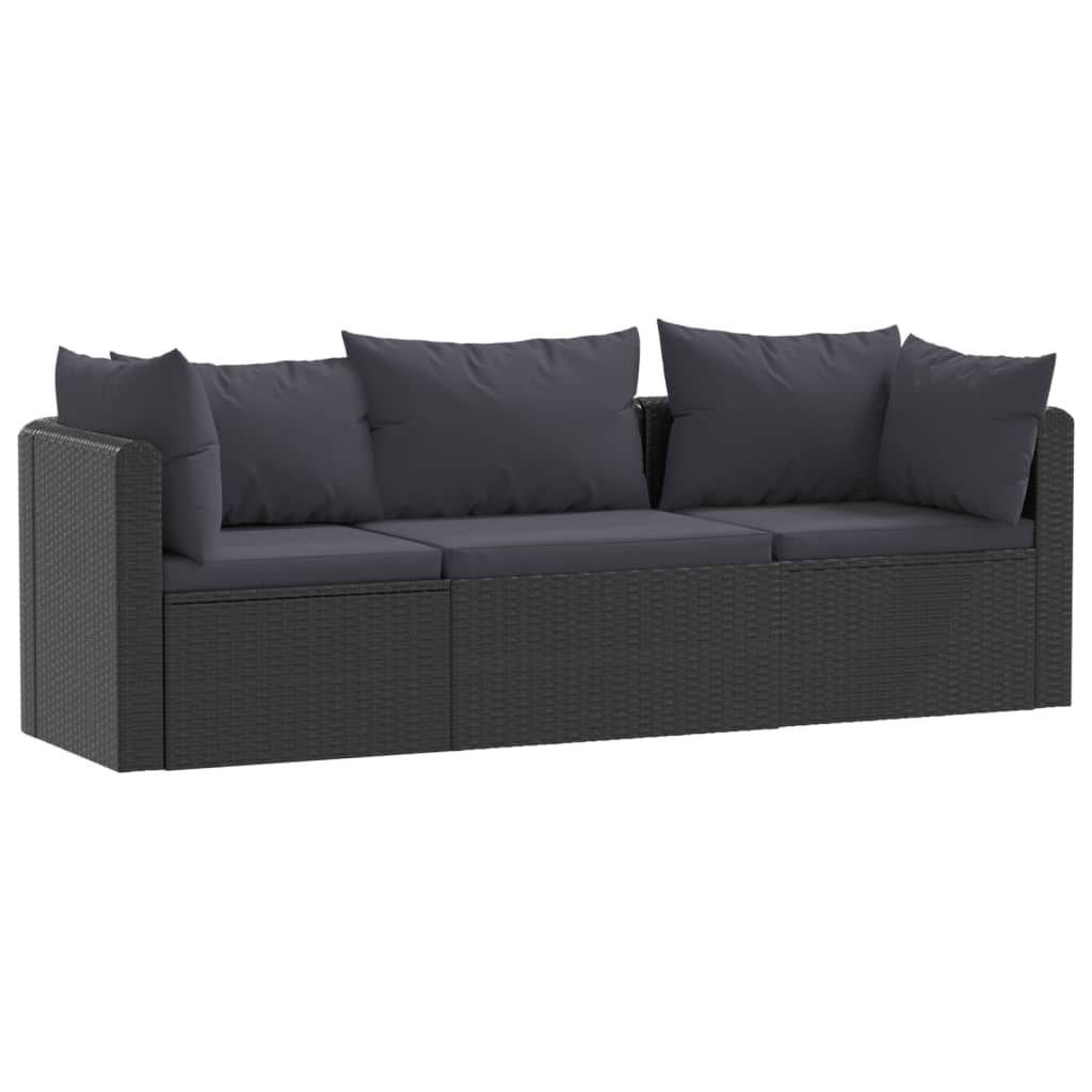 3-Tlg. Garten-Sofagarnitur Mit Auflagen Poly Rattan Schwarz