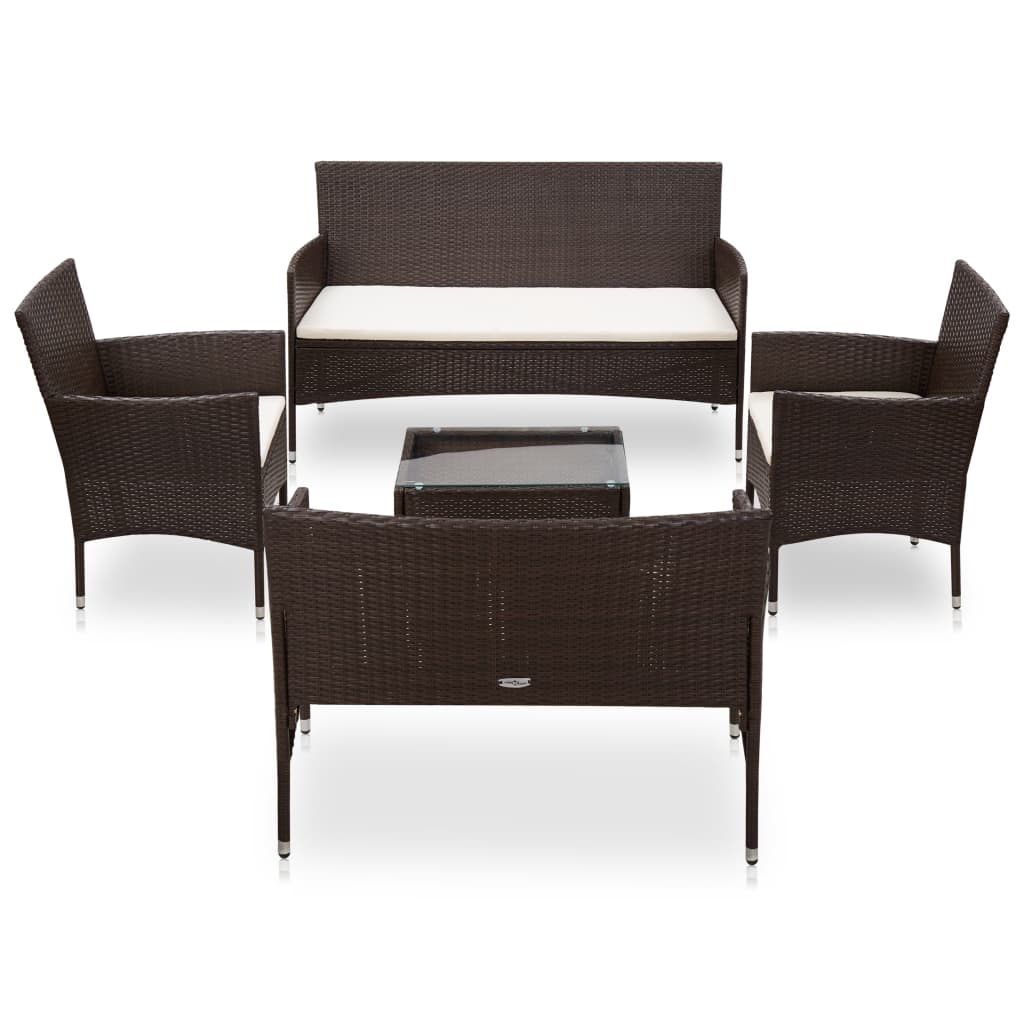 5-Tlg. Garten-Lounge-Set Mit Auflagen Poly Rattan
