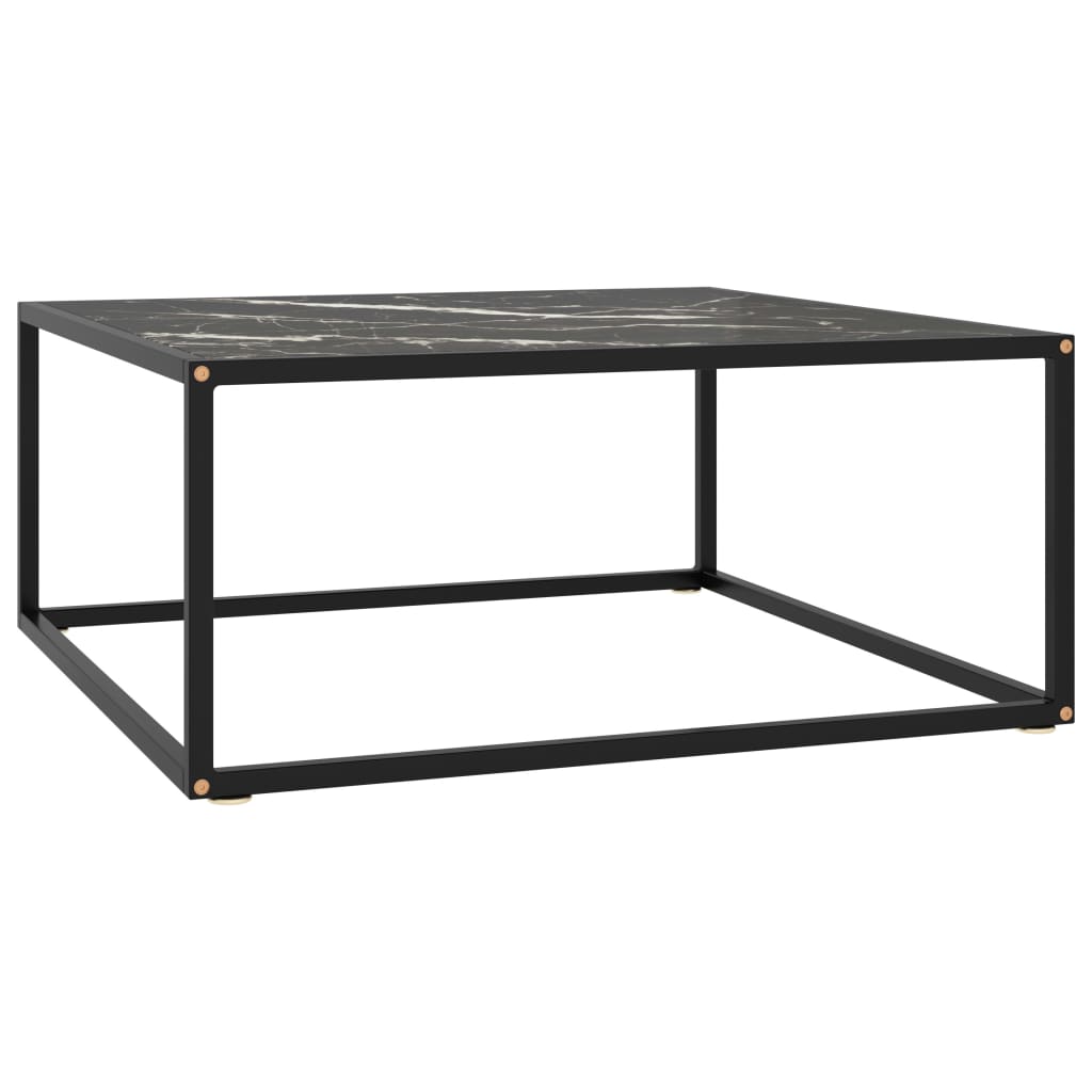 Couchtisch Schwarz Mit Em Glas In Marmor-Optik