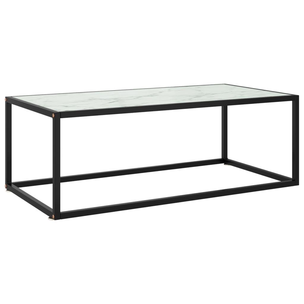Couchtisch Schwarz Mit Em Glas In Marmor-Optik