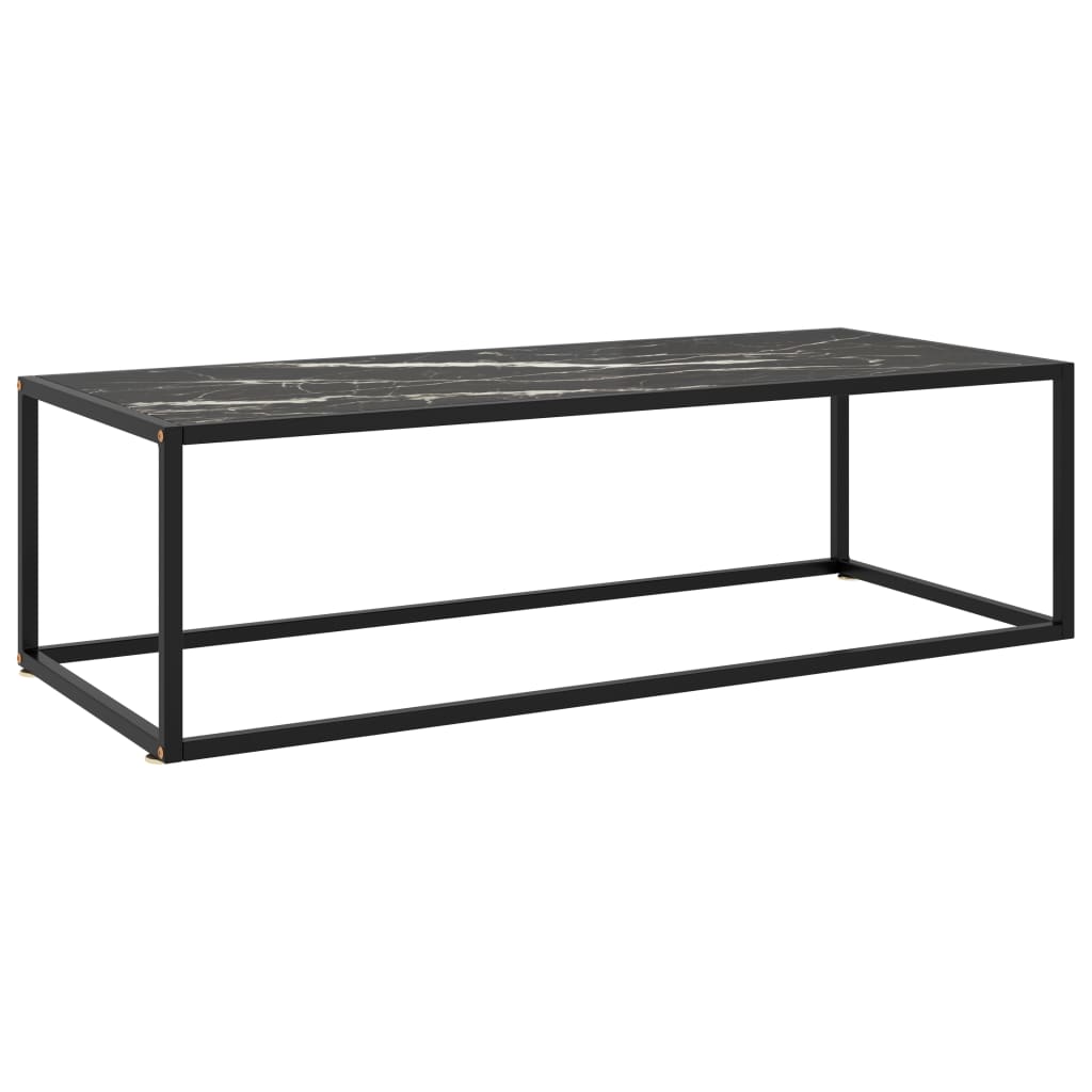 Couchtisch Schwarz Mit Em Glas In Marmor-Optik