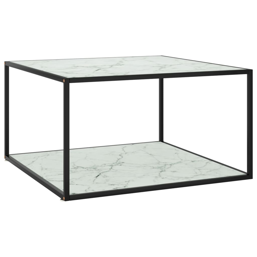 Couchtisch Schwarz Mit Em Glas In Marmor-Optik