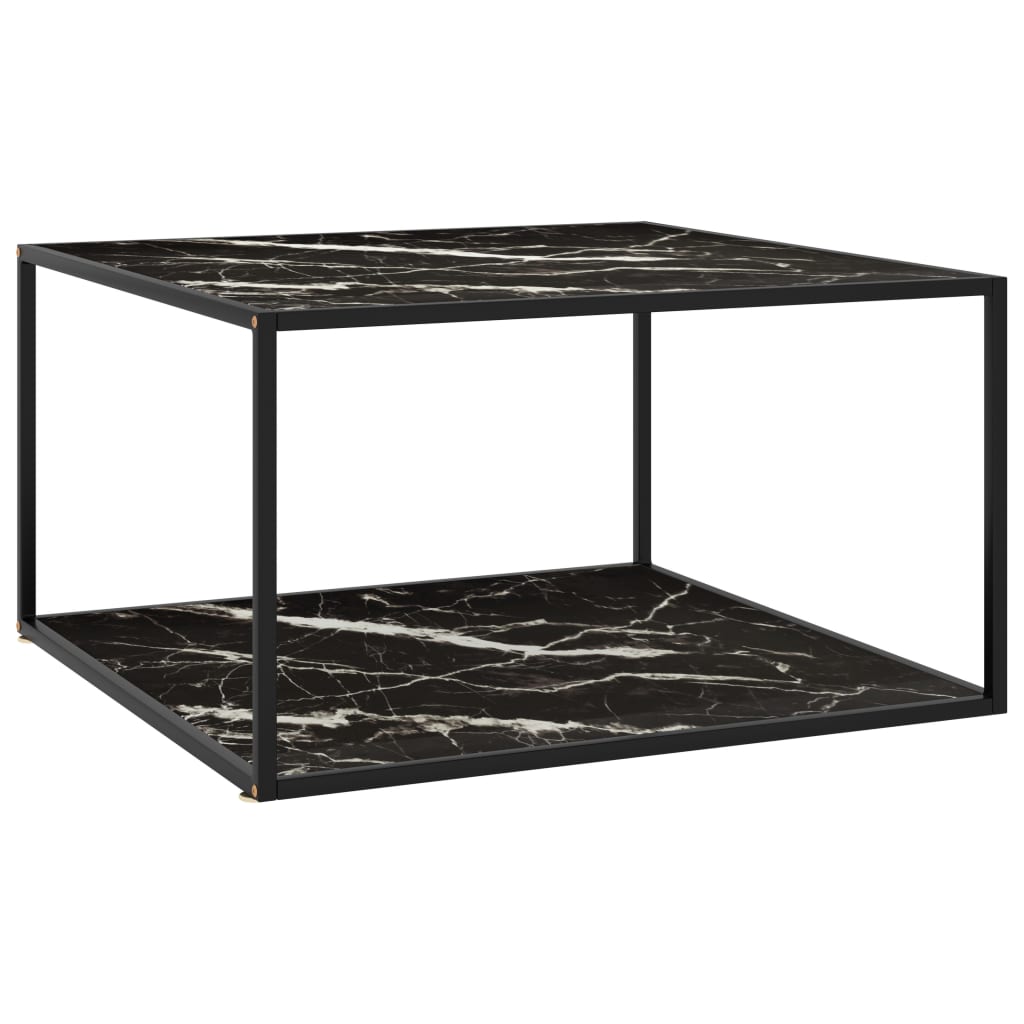 Couchtisch Schwarz Mit Em Glas In Marmor-Optik