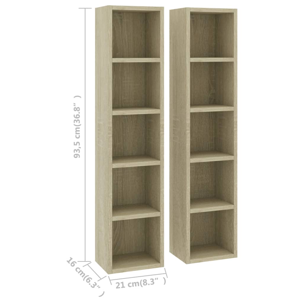 Cd-Regale 2 Stk. Sonoma-Eiche 21X16X93,5 Cm Holzwerkstoff