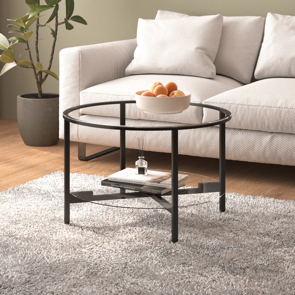 Beistelltisch Schwarz Und Weiße Marmor-Optik 70 Cm Hartglas