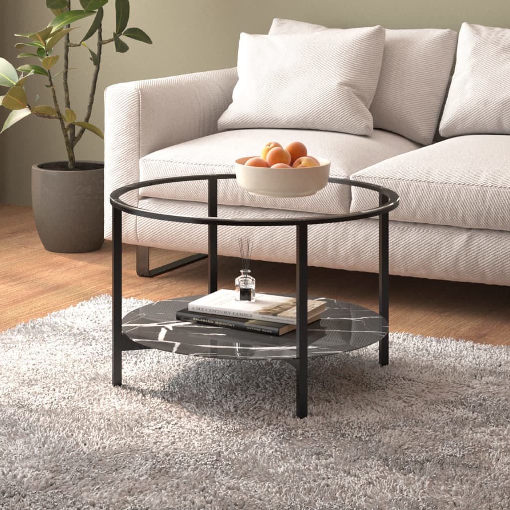 Beistelltisch Schwarz Und Weiße Marmor-Optik 70 Cm Hartglas