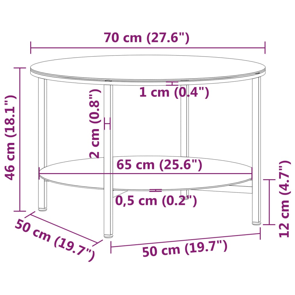 Beistelltisch Schwarz Und Weiße Marmor-Optik 70 Cm Hartglas