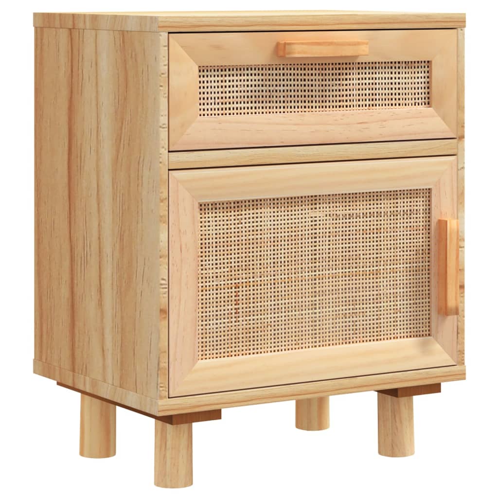 Nachttische 2 Stk. Massivholz Kiefer Und Natur-Rattan