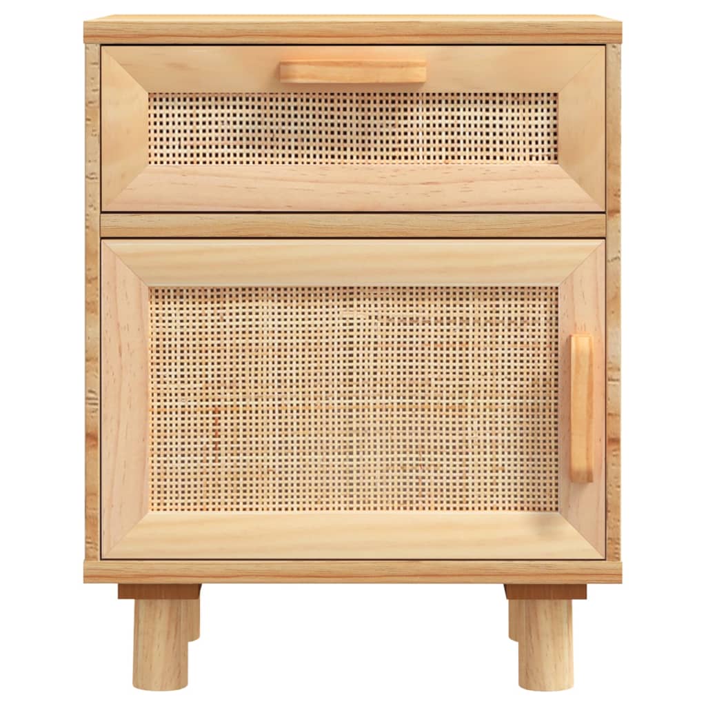 Nachttische 2 Stk. Massivholz Kiefer Und Natur-Rattan