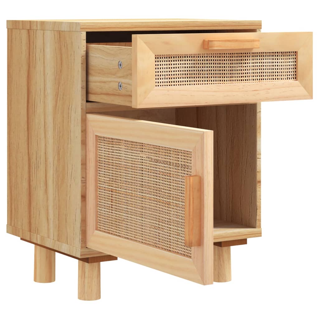 Nachttische 2 Stk. Massivholz Kiefer Und Natur-Rattan