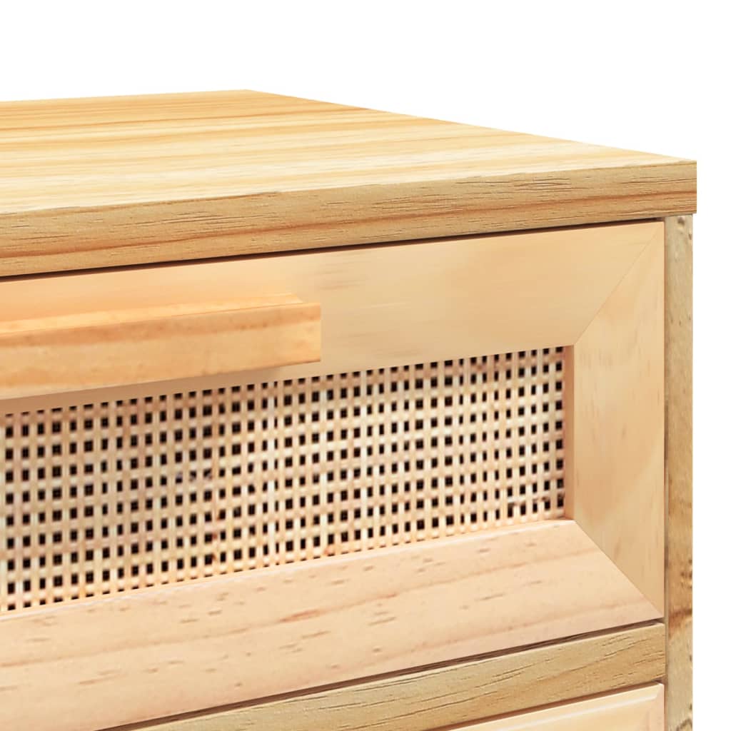 Nachttische 2 Stk. Massivholz Kiefer Und Natur-Rattan