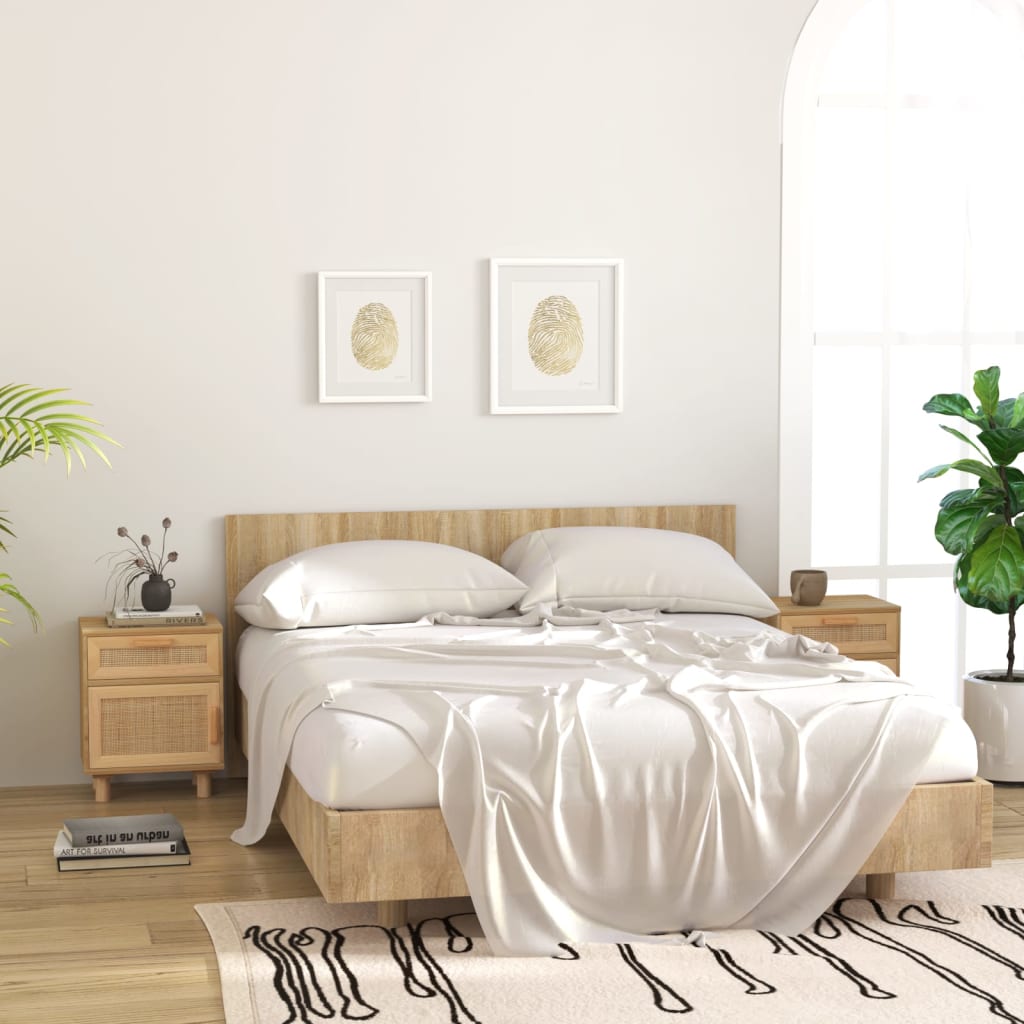 Nachttische 2 Stk. Massivholz Kiefer Und Natur-Rattan