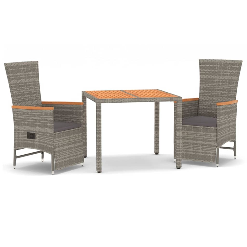 3-Tlg. Garten-Essgruppe Mit Kissen Grau Poly Rattan