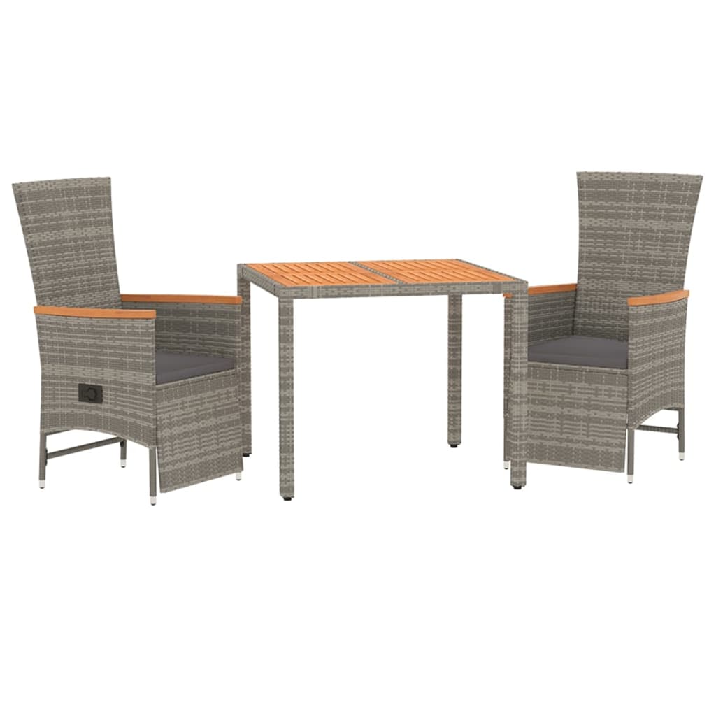 3-Tlg. Garten-Essgruppe Mit Kissen Grau Poly Rattan