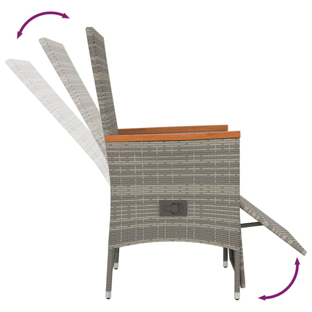 3-Tlg. Garten-Essgruppe Mit Kissen Grau Poly Rattan