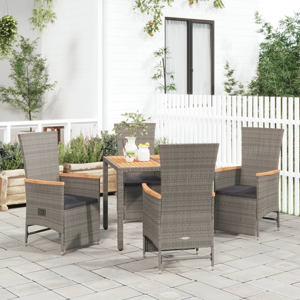 3-Tlg. Garten-Essgruppe Mit Kissen Grau Poly Rattan