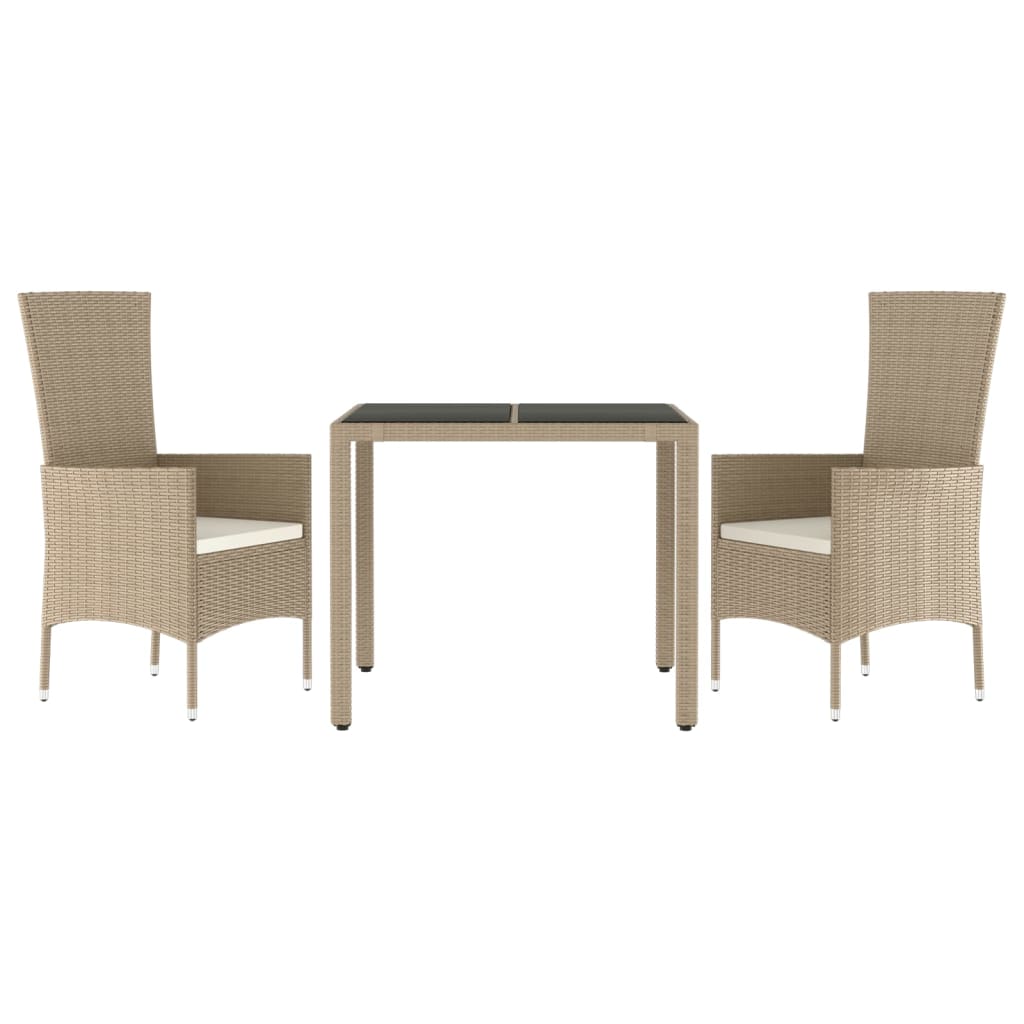 3-Tlg. Garten-Essgruppe Mit Kissen Beige Poly Rattan