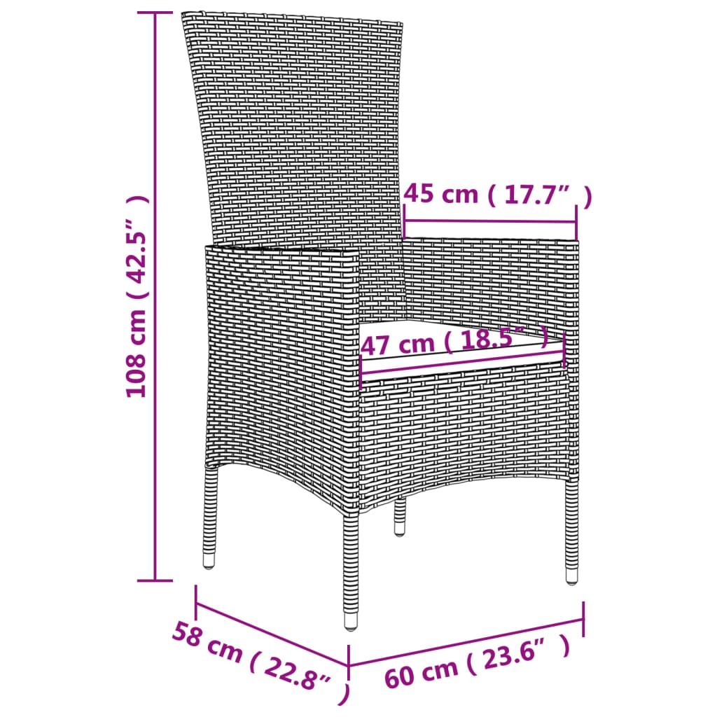3-Tlg. Garten-Essgruppe Mit Kissen Beige Poly Rattan