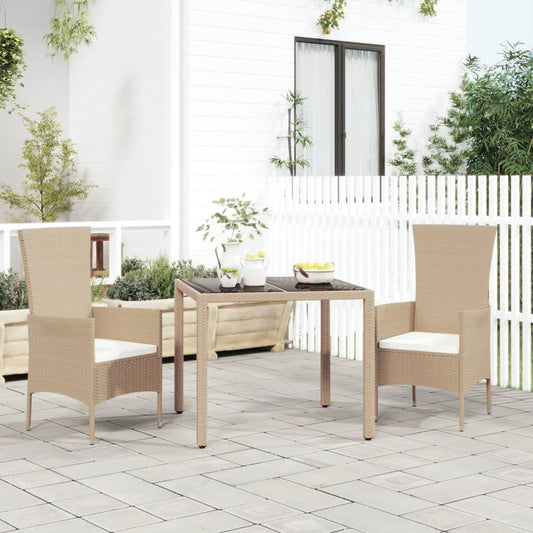 3-Tlg. Garten-Essgruppe Mit Kissen Beige Poly Rattan