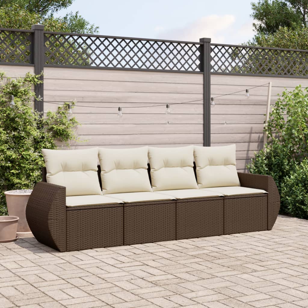 5-Tlg. Garten-Sofagarnitur Mit Kissen Beige Poly Rattan