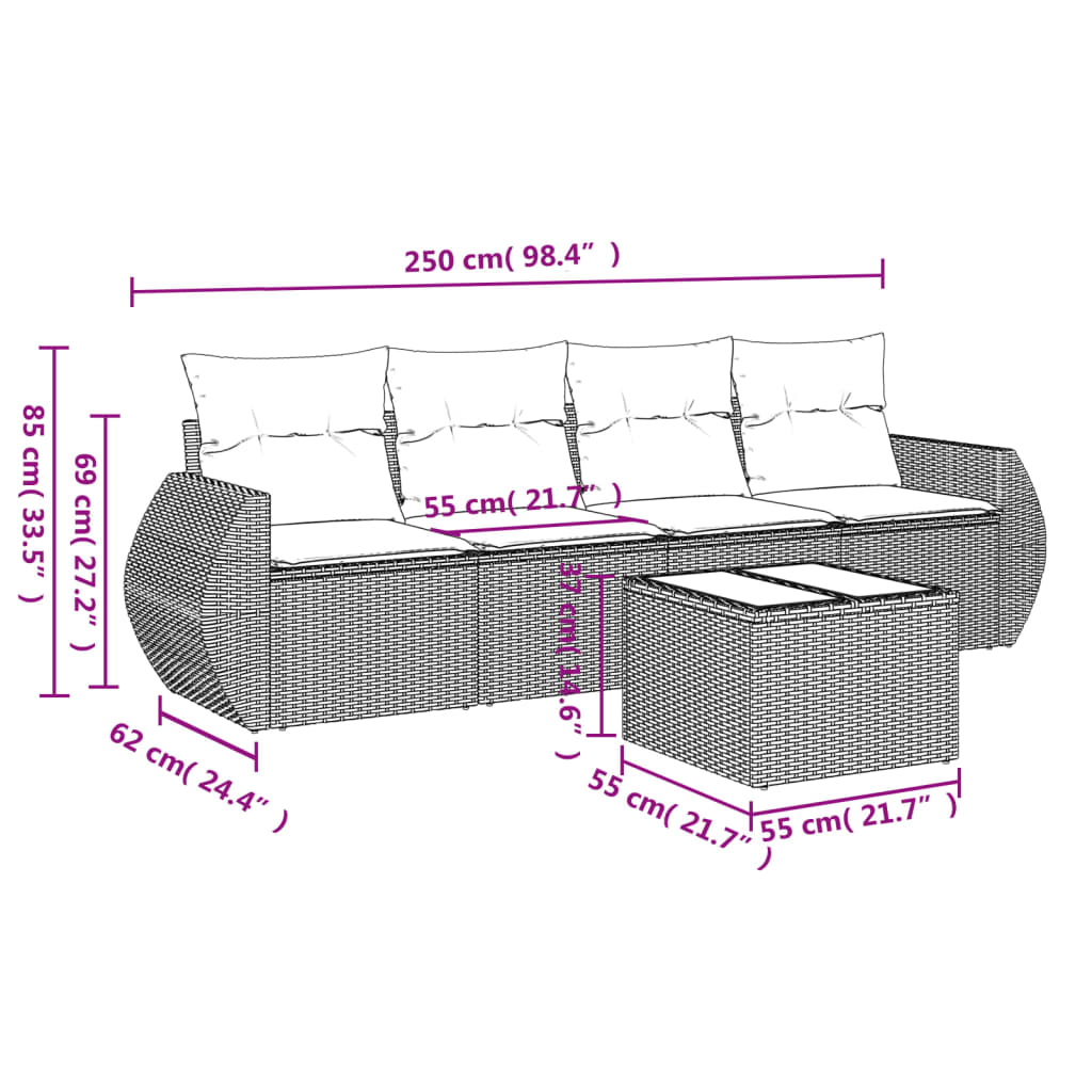 5-Tlg. Garten-Sofagarnitur Mit Kissen Beige Poly Rattan