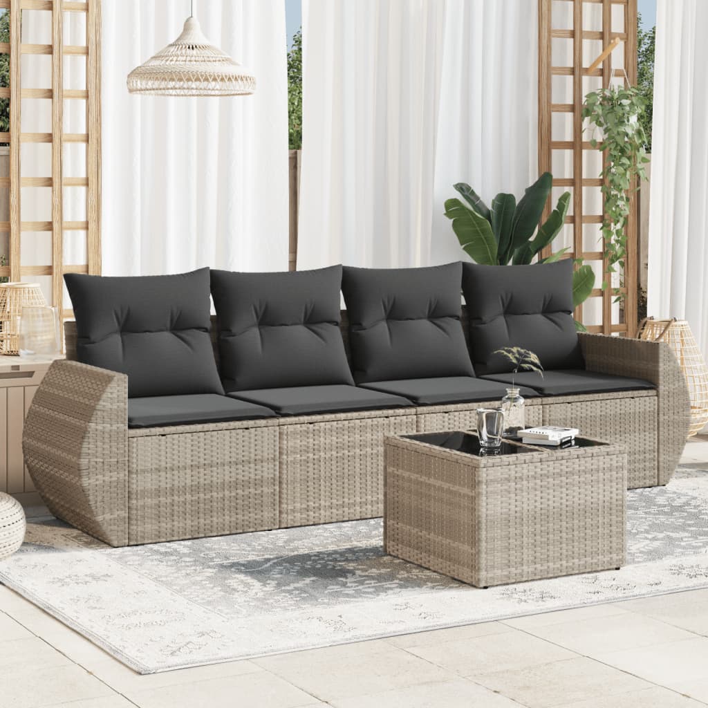 5-Tlg. Garten-Sofagarnitur Mit Kissen Beige Poly Rattan