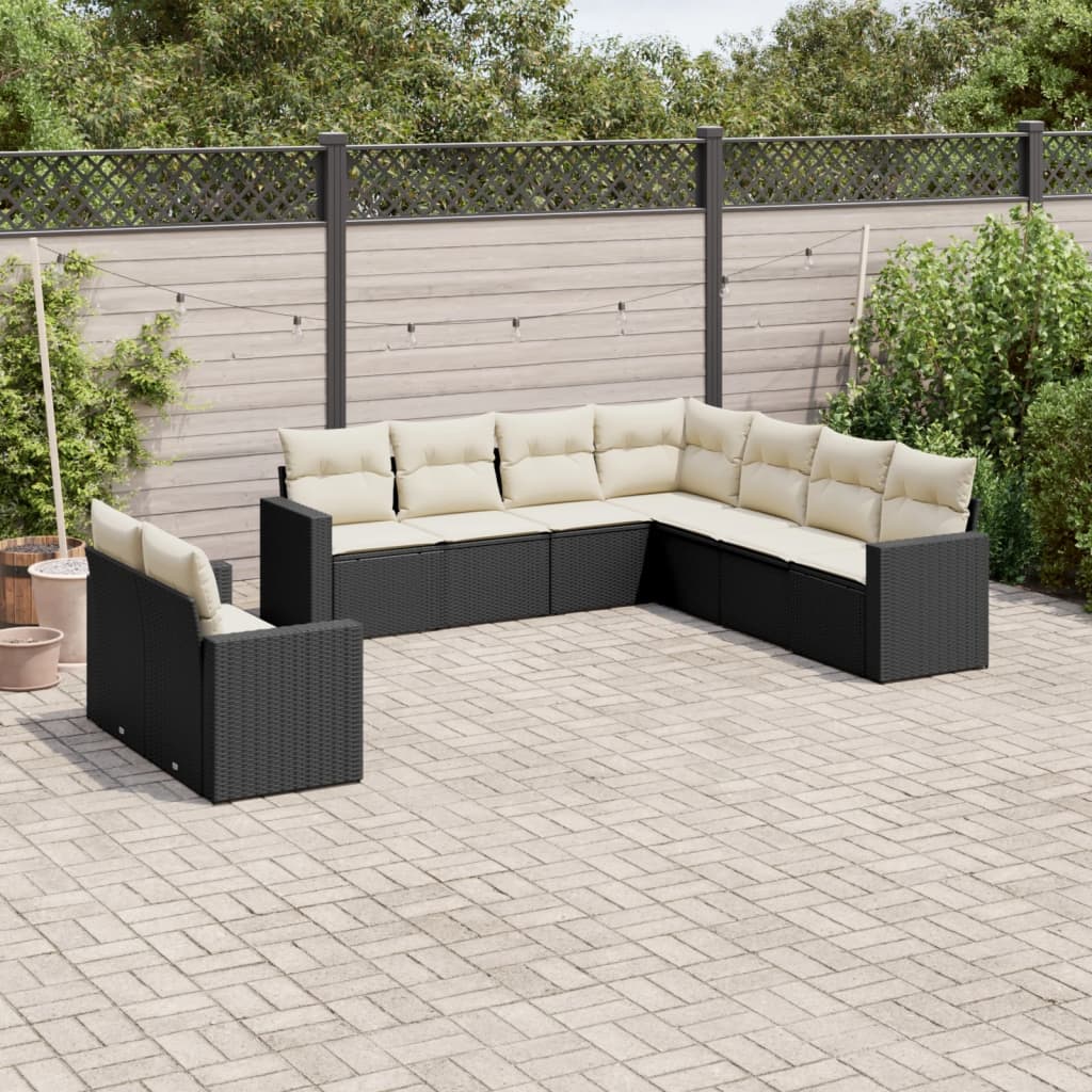 10-Tlg. Garten-Sofagarnitur Mit Kissen Beige Poly Rattan