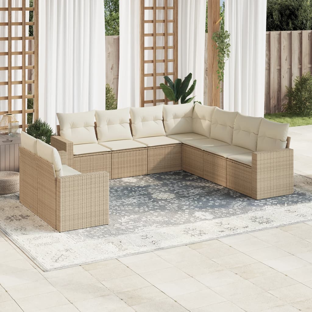 10-Tlg. Garten-Sofagarnitur Mit Kissen Beige Poly Rattan