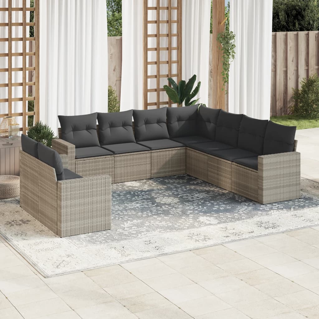 10-Tlg. Garten-Sofagarnitur Mit Kissen Beige Poly Rattan