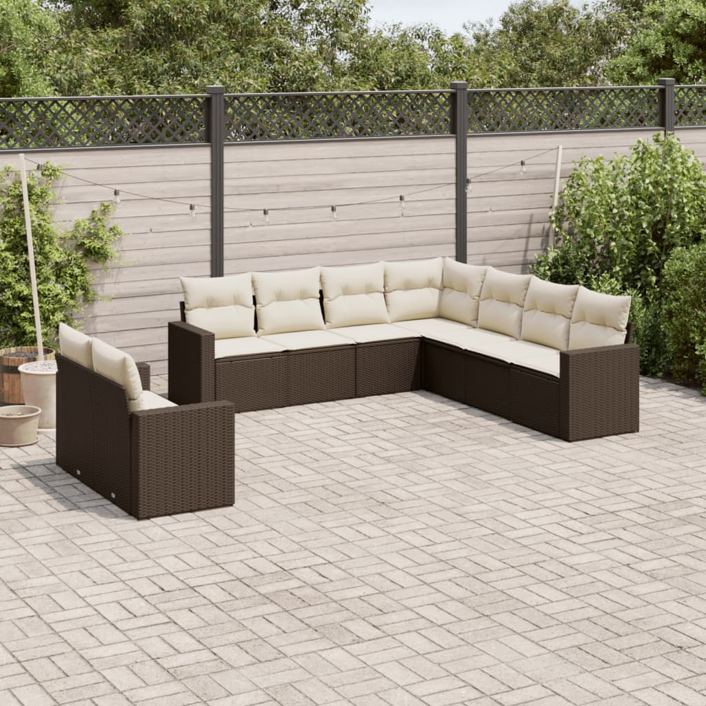 10-Tlg. Garten-Sofagarnitur Mit Kissen Beige Poly Rattan