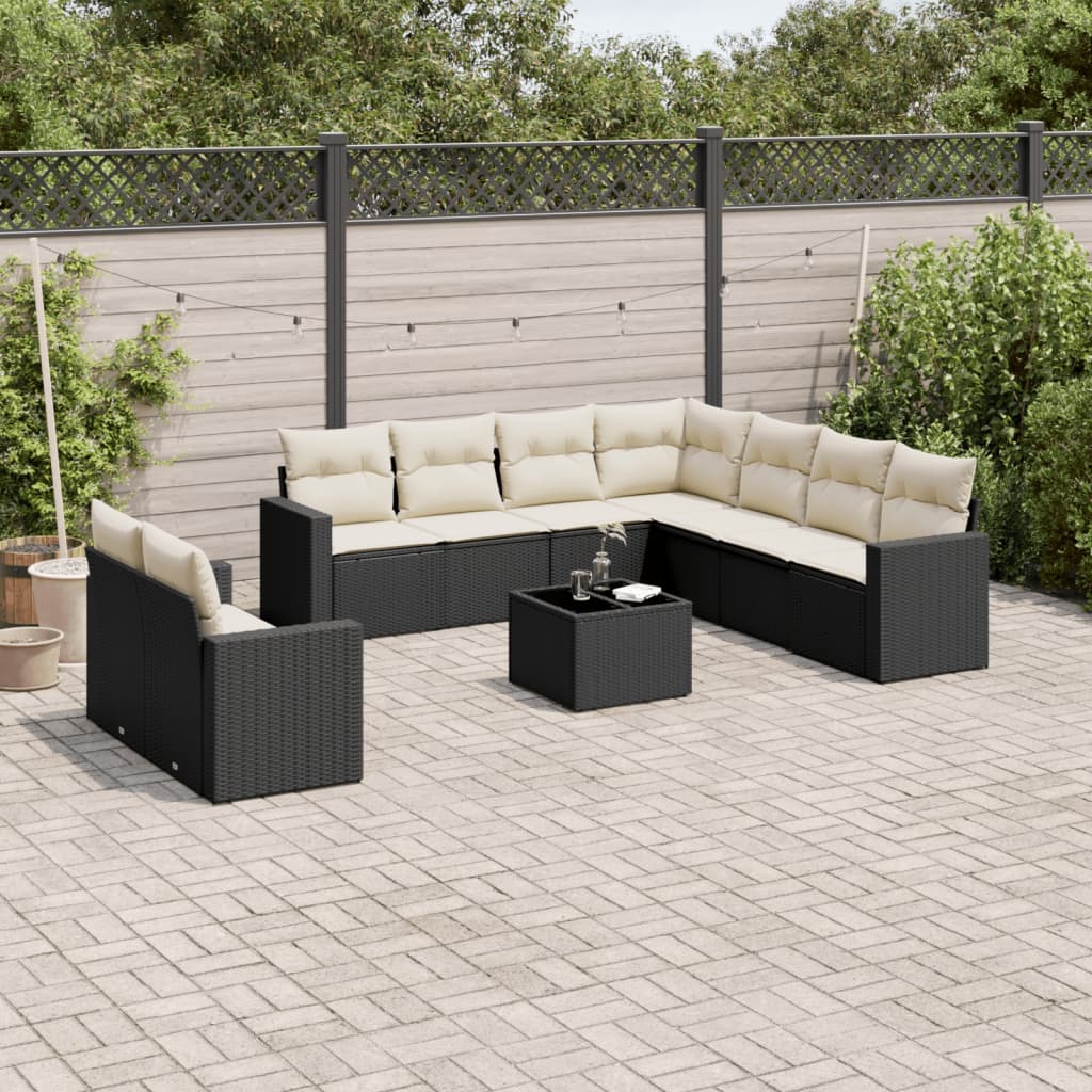 10-Tlg. Garten-Sofagarnitur Mit Kissen Beige Poly Rattan