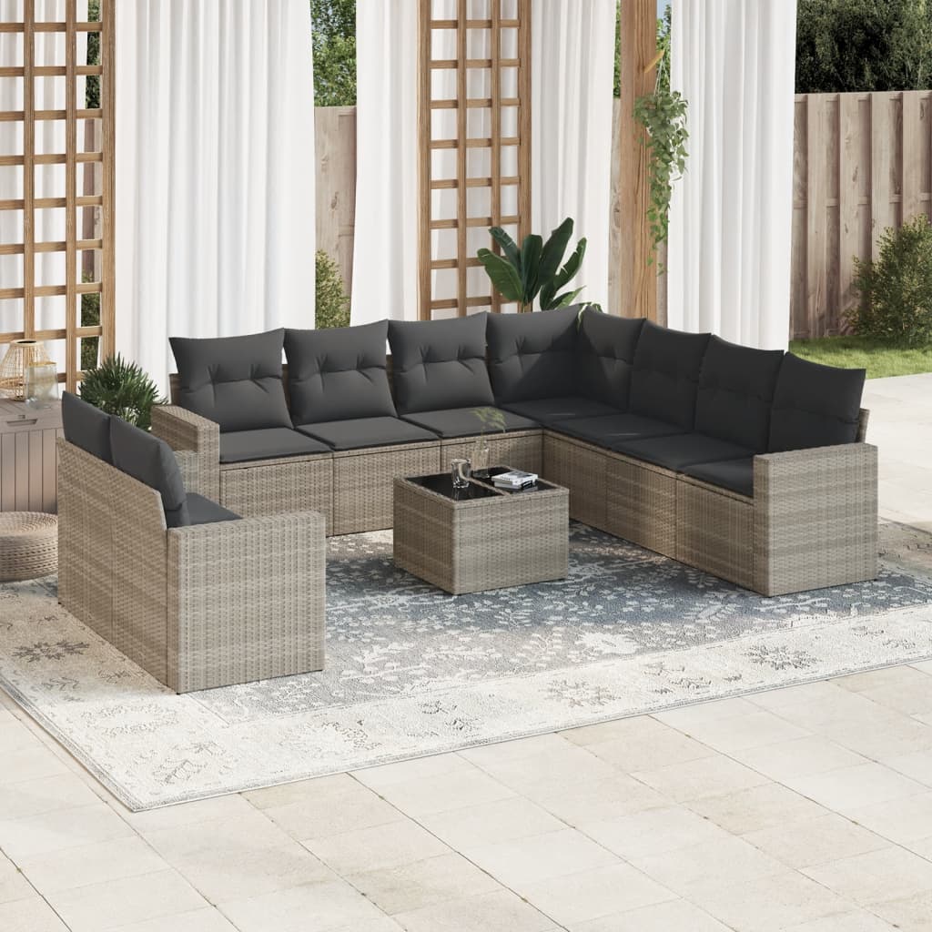 10-Tlg. Garten-Sofagarnitur Mit Kissen Beige Poly Rattan