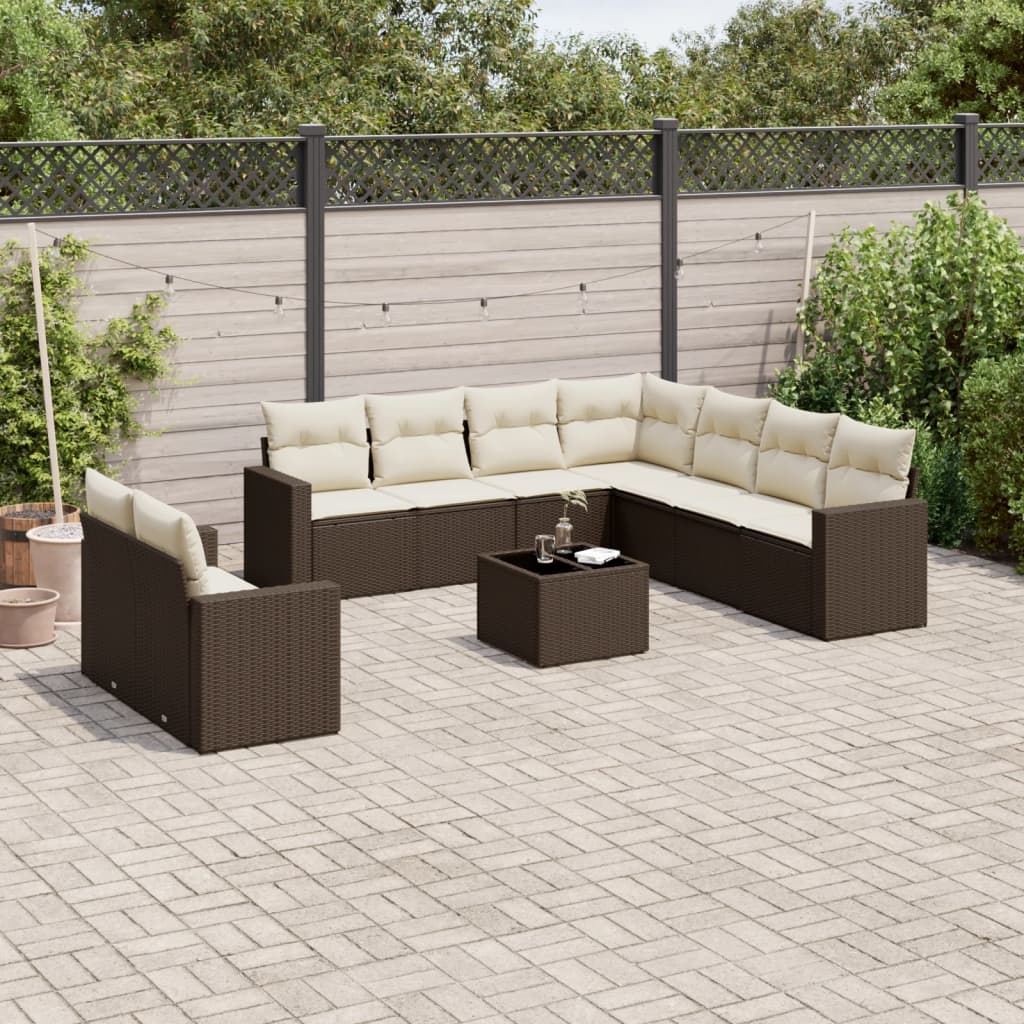 10-Tlg. Garten-Sofagarnitur Mit Kissen Beige Poly Rattan