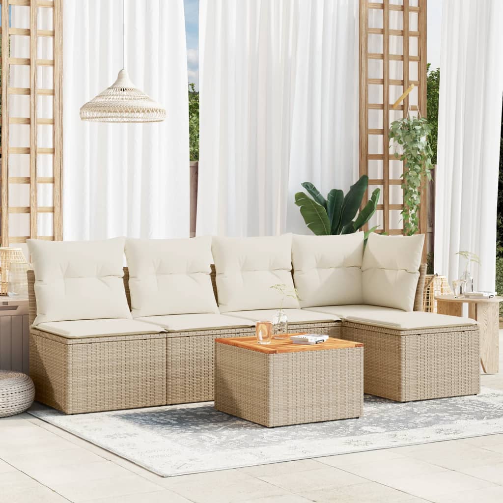 6-Tlg. Garten-Sofagarnitur Mit Kissen Beige Poly Rattan